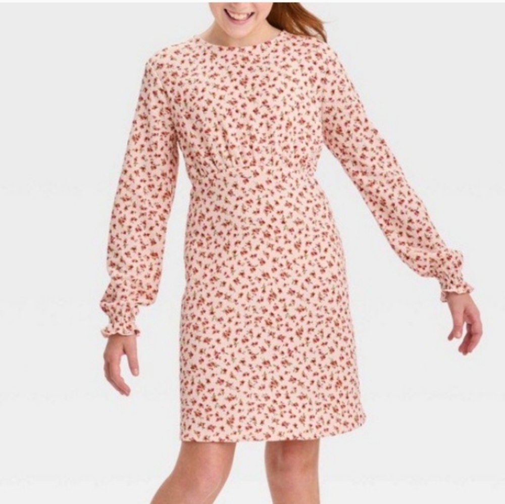 Girl's Floral Dress & Red Sweater - Art Class - Size L(10-12)